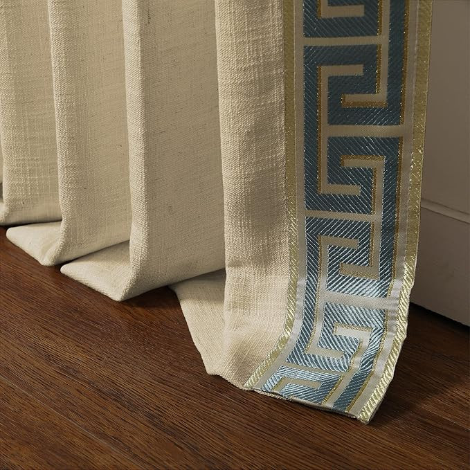 TWOPAGES Pinch Pleat Curtain Customizable Linen Drape with Embroidered Trim Tape Light Filtering ... | Amazon (US)