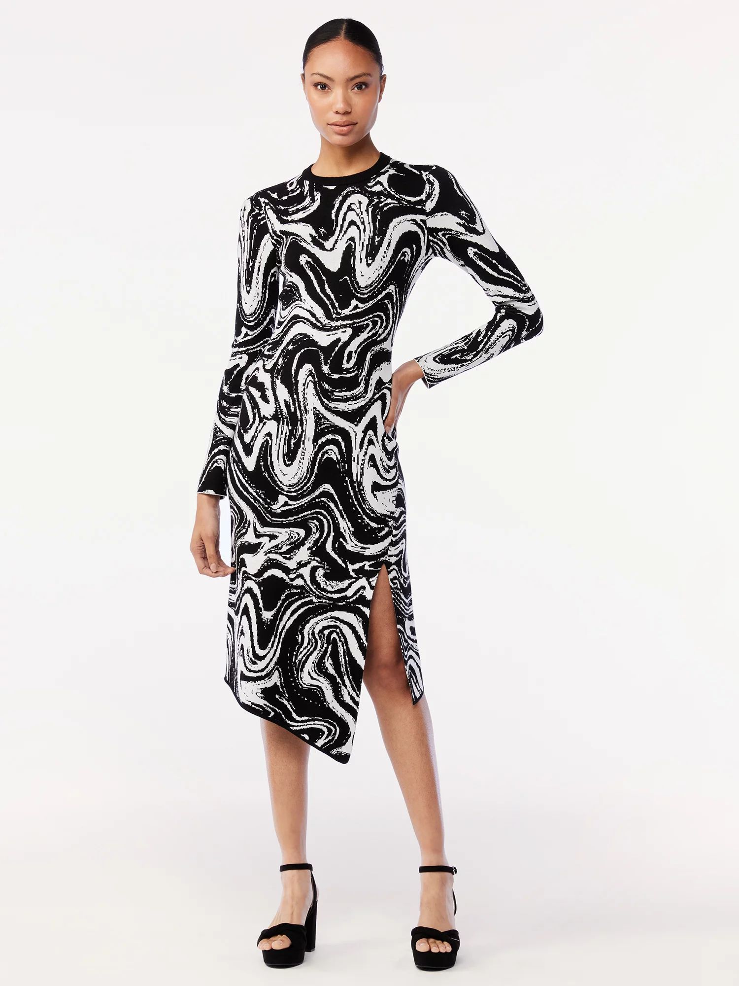 Scoop Women's Asymmetric Dress with Long Sleeves - Walmart.com | Walmart (US)