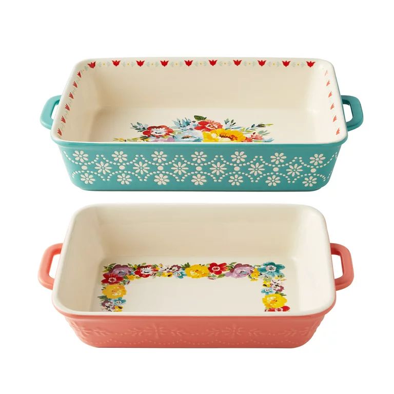 The Pioneer Woman Sweet Romance Blossoms Assorted Color 2-Piece Rectangular Ceramic Baking Dishes | Walmart (US)