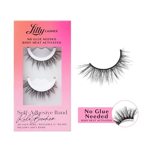 Lilly Lashes 3D Self Adhesive Eyelashes, No Lash Glue Needed, Body Heat Activated Press on Lashes, Reusable Self Adhesive Eyelashes Up to 5x, Easy to Apply & Remove (RuleBreaker) | Amazon (US)