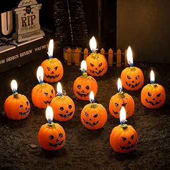 12pcs Halloween Pumpkin Face Mini Candles, Scented Pumpkin-Shaped Tealight Candles Tabletop Decor... | Amazon (US)