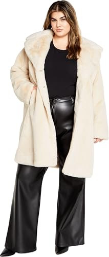 City Chic Women's Plus Size Remi Faux Fur Coat, Cream, 24 | Amazon (US)