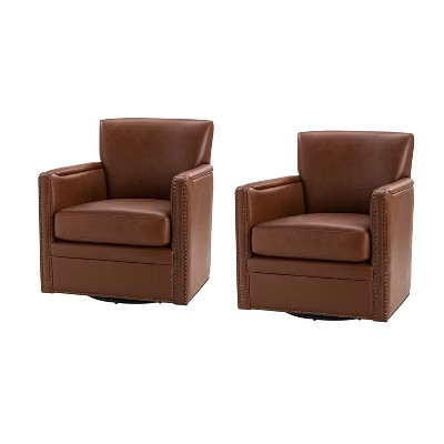 Gabino 29 Wide Genuine Leather Swivel Chair Set of 2| ART OF LIVING DESIGNS-BROWN | Target