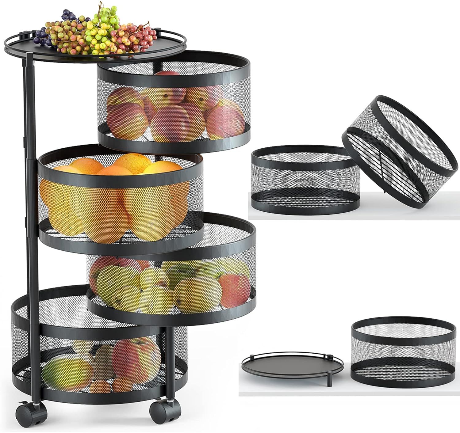 HOYRR Rotating Storage Rack for Kitchen, 4 Tier Fruit and Vegetable Storage for Kitchen Rotating ... | Amazon (US)