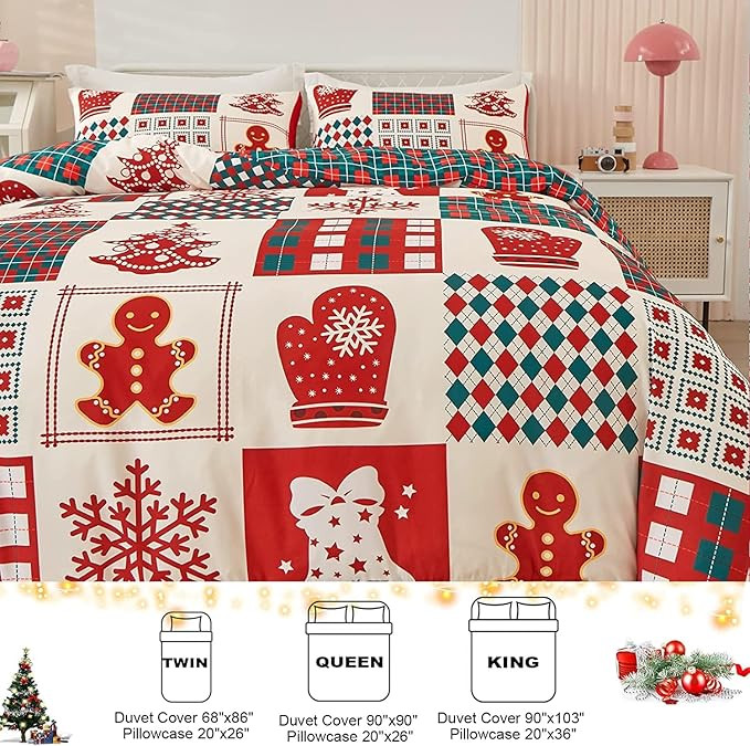 Dobuyly Christmas Duvet Cover Set Twin Cute Christmas Tree Snowflake Bell Pattern Patchwork Beddi... | Amazon (US)