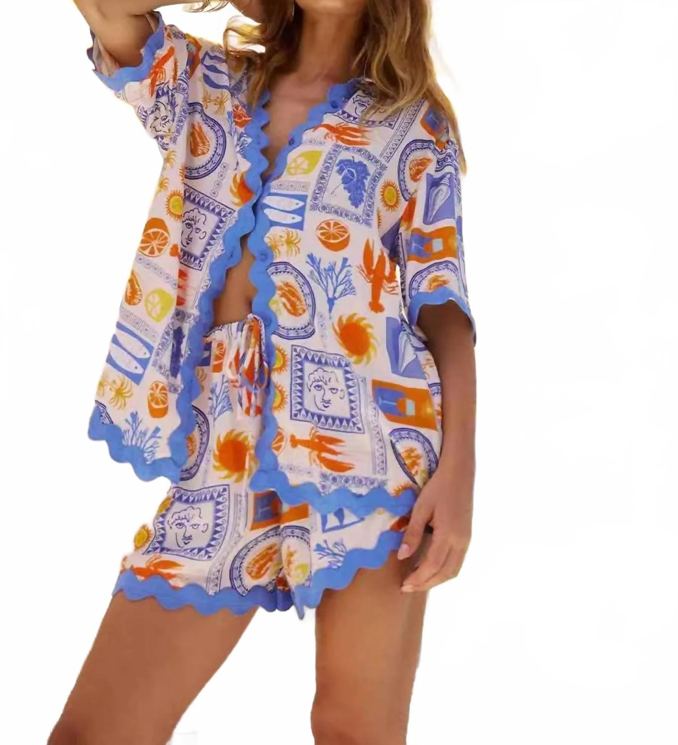 Summer Vacation Two Piece Shorts Set In Sun Print | Shop Simon