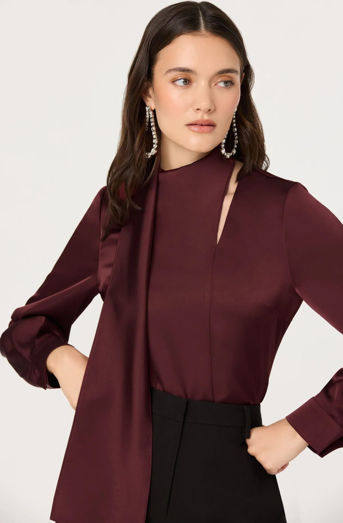 Felisita Satin Cutout Scarf Top - Wine / XS | ASTR The Label (US)