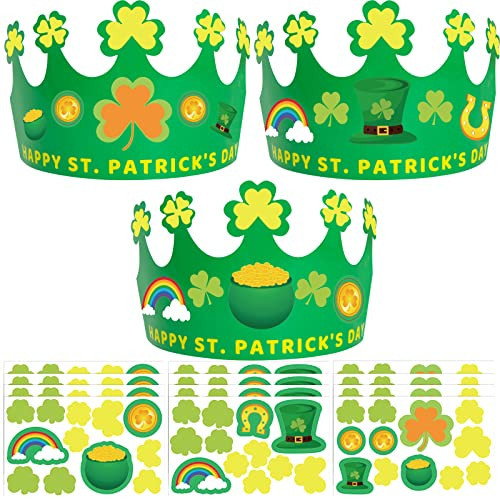 ceiba tree St. Patrick's Day Crown Crafts Kit 24 Pack Shamrock Paper Hats with Stickers for Kids Party Favors | Amazon (US)