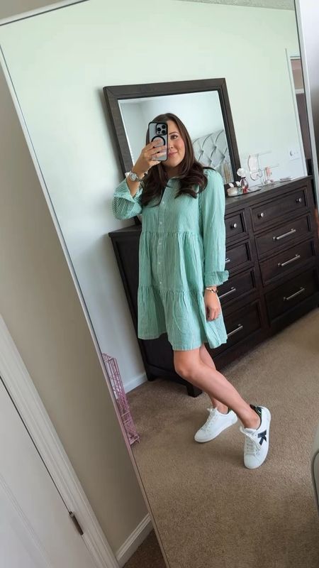 The perfect green and white stripe button up collared dress from Belk and it’s on major sale! I’m wearing an extra small and it’s still available in this size! 

Also my Kate Spade navy and green sneakers are the comfiest sneakers I have … literally!!!

#LTKFindsUnder50 #LTKStyleTip #LTKShoeCrush