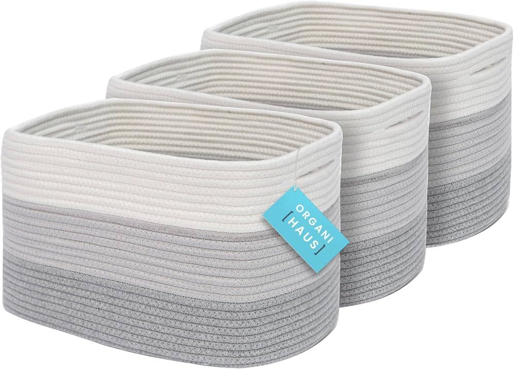 OrganiHaus Set of 3 Grey Woven Baskets for Storage | Cotton Rope Basket for Decor | Shoe Basket O... | Amazon (US)