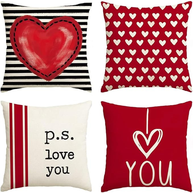 Valentines Day Outdoor Pillow Covers, 18 x 18 inch Set of 4 Waterproof Throw Pillow Cases, Love C... | Amazon (US)