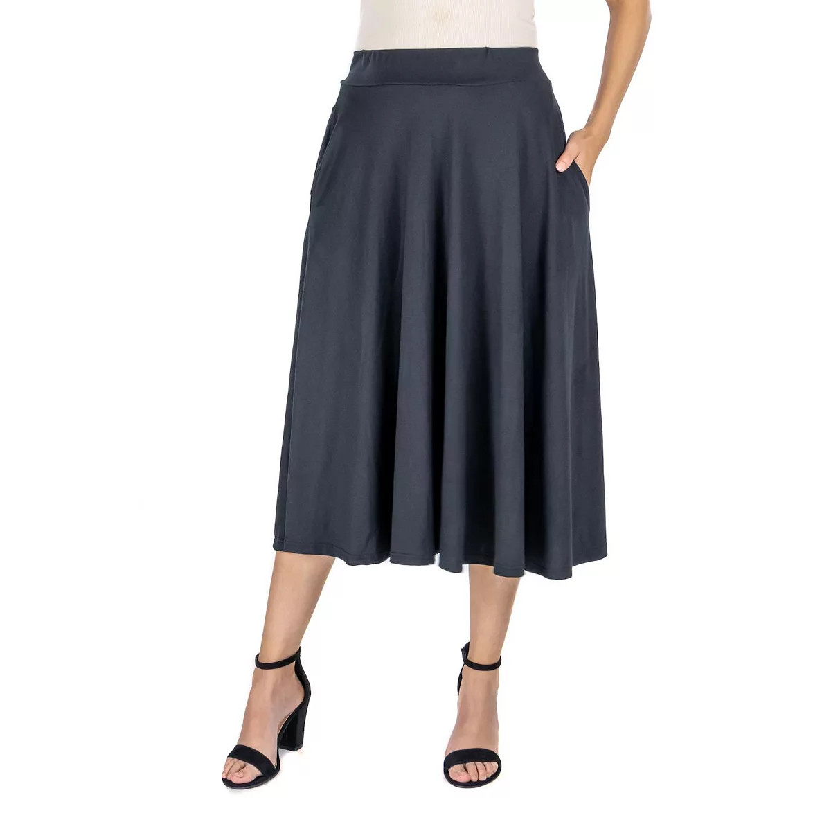 Women's 24Seven Comfort Apparel Solid Pleated Midi Skirt | Kohl's
