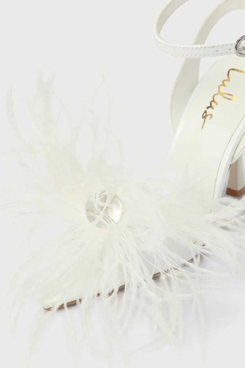 Harlee White Patent Feather High Heel Sandals | Lulus (US)