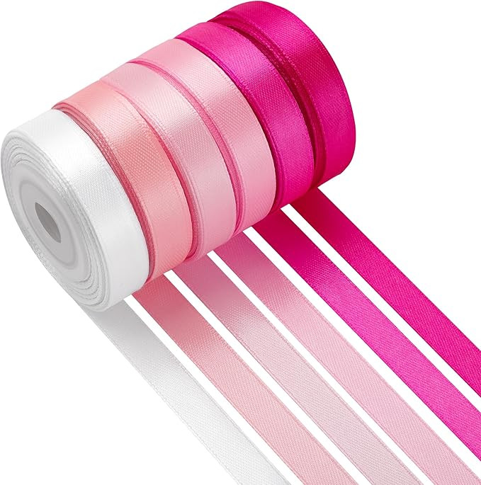 LIUYAXI Pink Satin Ribbon 3/8 Inch X 6 Rolls Total 60 Yards Double Faced Pink Ribbon Set for Gift... | Amazon (US)