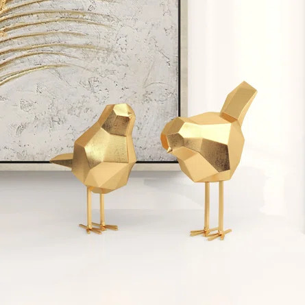 Glam Polystone Faceted Bird 2 Piece Sculpture Set | Wayfair North America