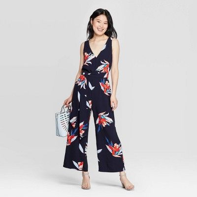 Women's Floral Print Sleeveless V-Neck Jumpsuit - A New Day™ Navy | Target