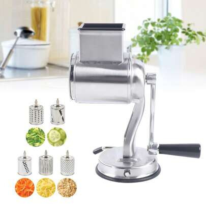 Multifunctional Kitchen Food Rotary Grater Drum Slicer Shredder Grinder 5 Blades Stainless Steel | SHEIN