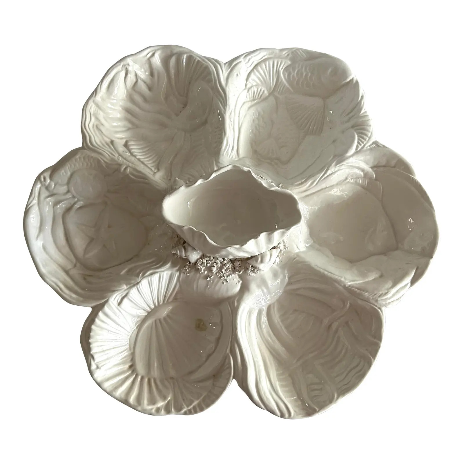 Vintage Seaside Chic Italian Majolica Oyster Plate | Chairish