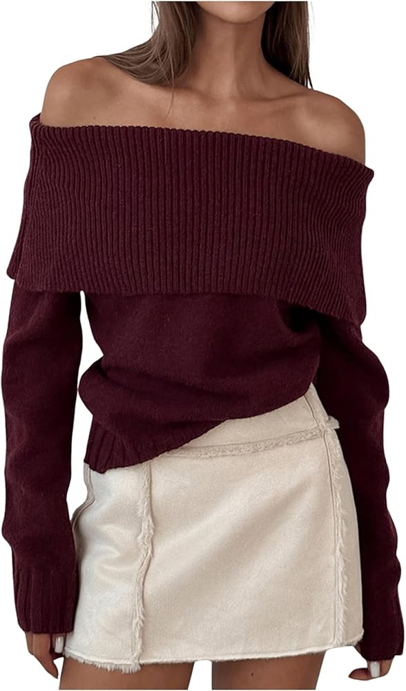 MakeMeChic Women's Off The Shoulder Sweater Oversized Long Sleeve Off Shoulder Sweaters Tops | Amazon (US)
