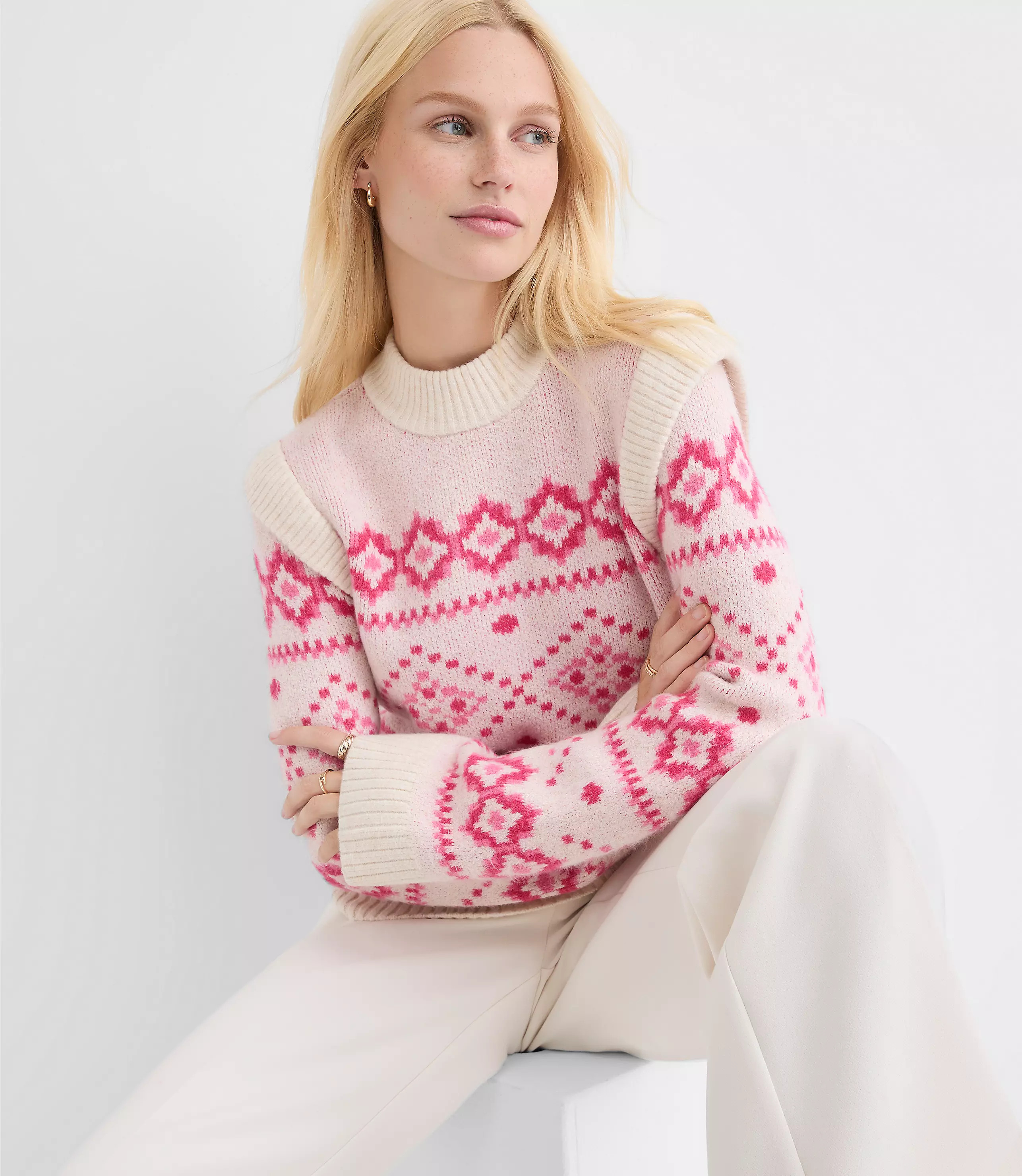 Fair Isle Shoulder Trim Sweater | LOFT