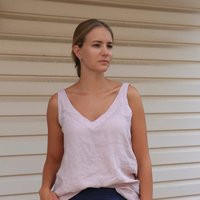 Dusty Rose Tank Top, Linen Boho Clothing Women Withe V-Neck | Etsy (US)