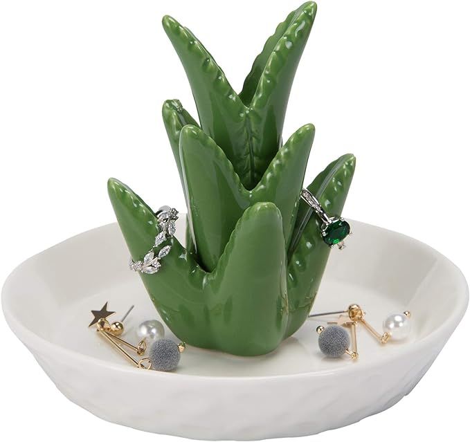 HOME SMILE Ceramic Aloe Ring Holder with Derorative White Dish Dish for Jewelry,Christmas Birthda... | Amazon (US)