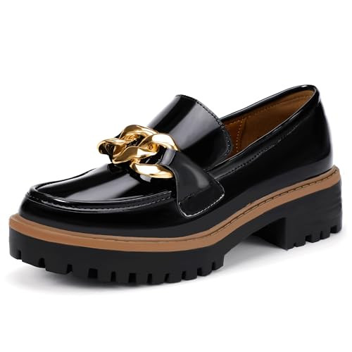 IDIFU IN2 Platform Loafers for Women Dressy with Metal Chain Slip On Low Chunky Block Lug Sole He... | Amazon (US)