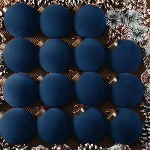 Liliful 15 Pcs Velvet Christmas Balls Bulk Flocked Christmas Tree Ball Ornaments Plastic Xmas Decorative Hanging Ornaments(Navy Blue) | Amazon (US)