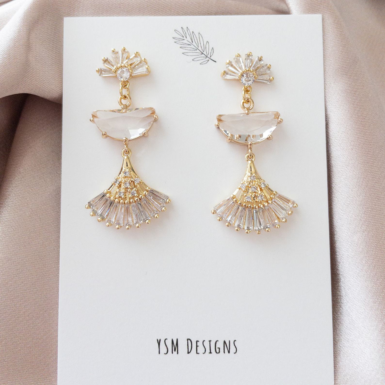 Boho Bridal Earrings, Art Deco Earrings, Gold Statement Earrings for Bride,fan Earrings Long, Wed... | Etsy (US)
