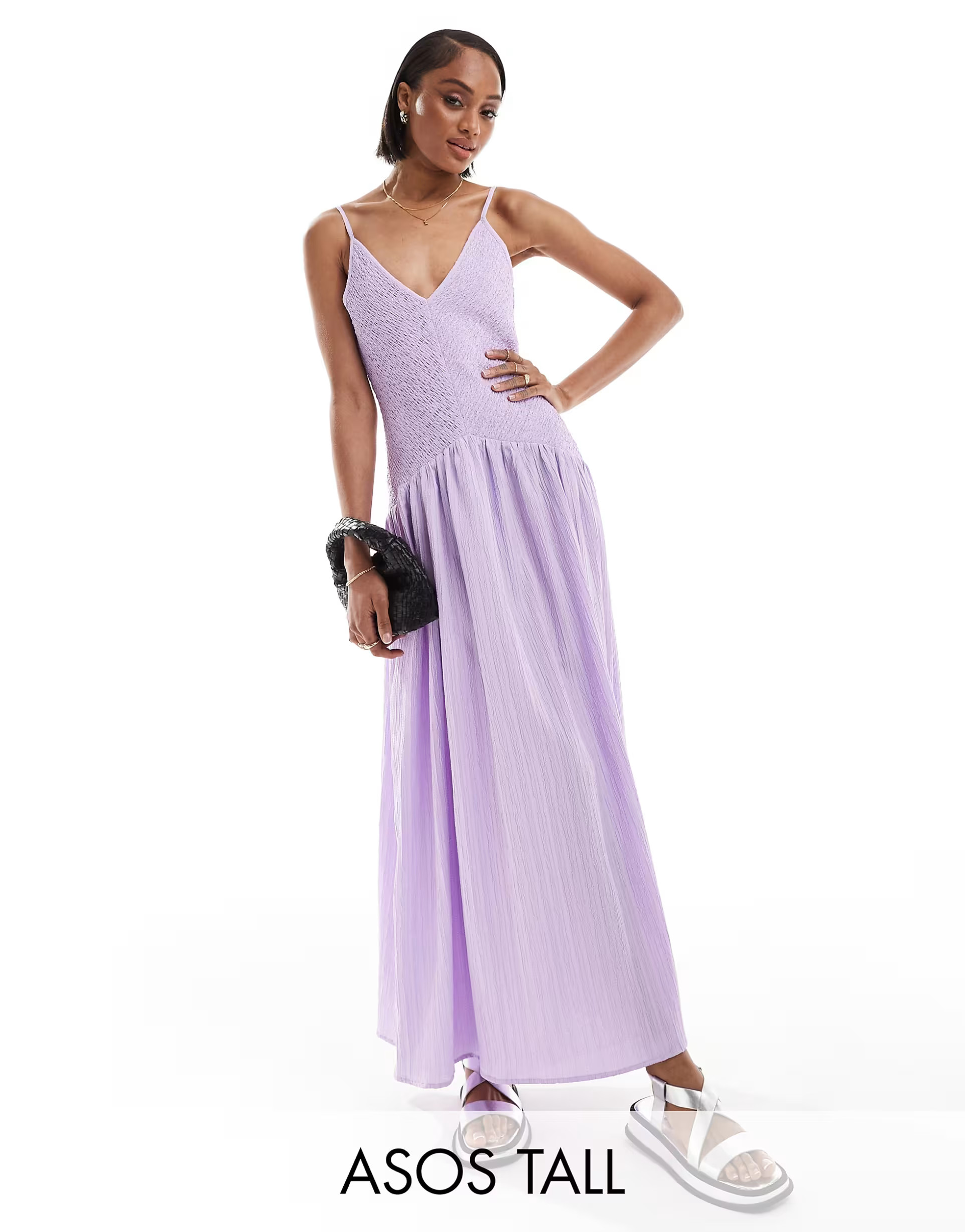 ASOS DESIGN Tall full skirt midi crinkle sundress in lilac | ASOS | ASOS (Global)