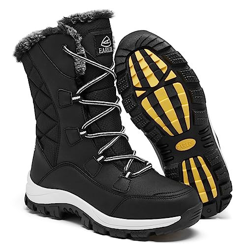 EARLDE Women’s Snow Boot With Waterproof Lace Up Mid-Calf Outdoor Winter Boots Deep Tread Rubber Sole Size 8 | Amazon (US)