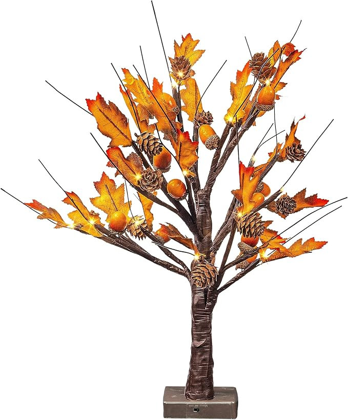 FUNPENY 24 LED Lighted Fall Maple Tree, Thanksgiving Tabletop Autumn Decoration Lights Battery Op... | Amazon (US)
