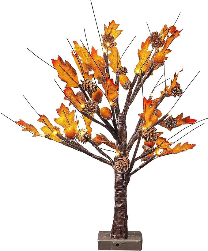 FUNPENY 24 LED Lighted Fall Maple Tree, Thanksgiving Tabletop Autumn Decoration Lights Battery Op... | Amazon (US)