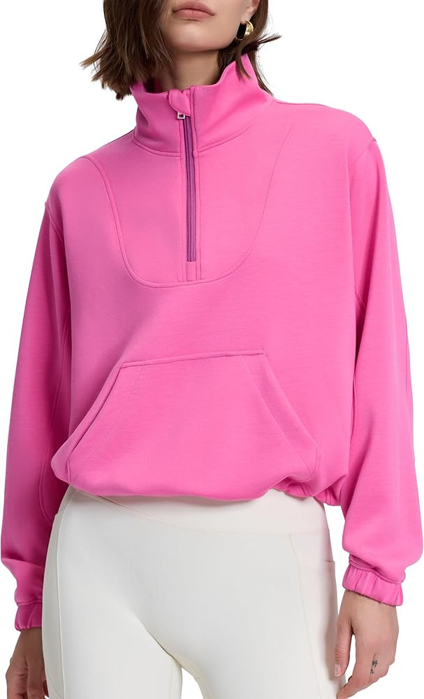 PrettyGuide Womens Scuba Cropped Half Zip Sweatshirt Pullover Stand Collar Ribbed Quarter Zip Hoo... | Amazon (US)