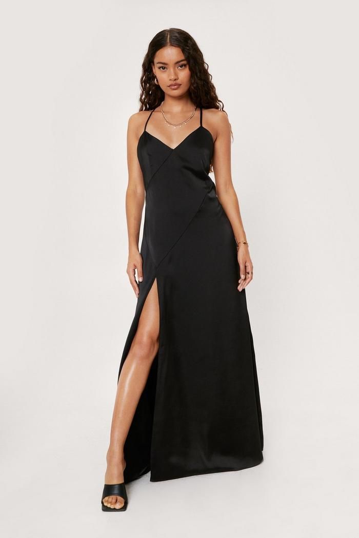 Petite Cross Back Split Front Maxi Dress | Nasty Gal (US)