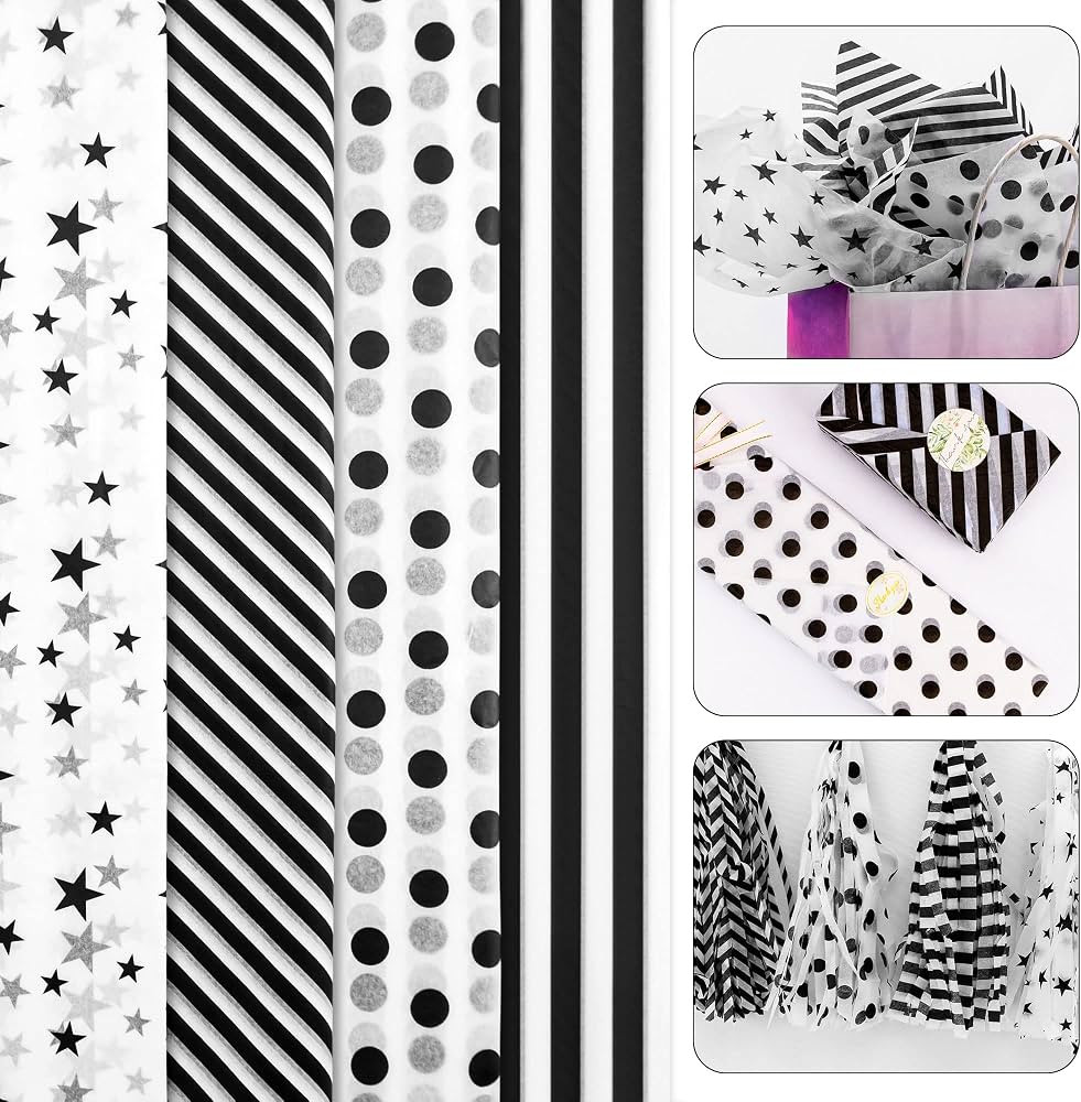 Hi Sasara 120 Sheets Black and White Tissue Paper Bulk,Black and White Tissue Paper for Gift Bags... | Amazon (US)