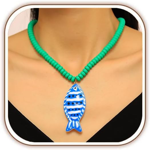 Chunky Beaded Fish Necklace Summer Beach Necklaces for Women Colorful Resin Beaded Necklaces with... | Amazon (US)