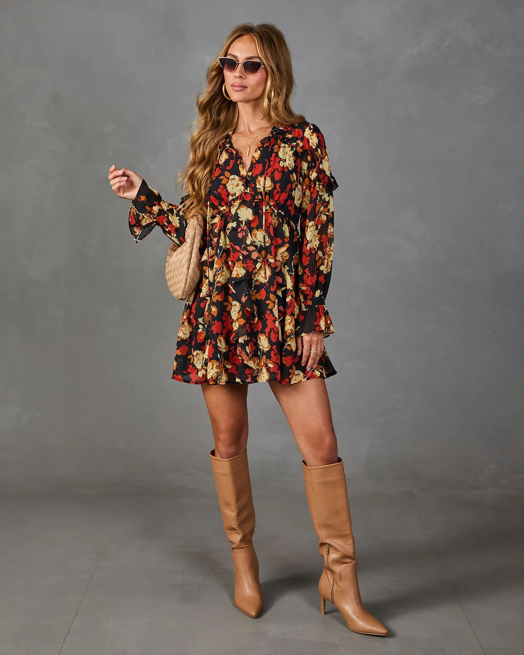 Seasonal Shift Floral Ruffle Chiffon Mini Dress | VICI