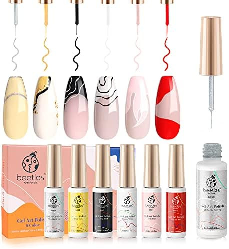 Beetles Gel Polish Nail Art Gel Liner Set-6 Popular Black White Red Colors Gel Art Paint for Swir... | Amazon (US)