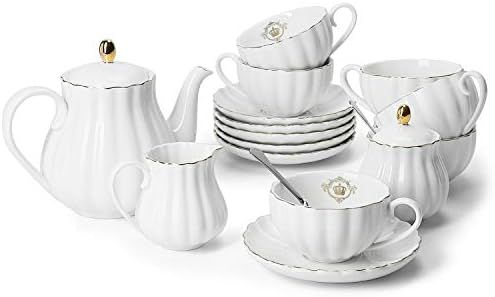 Amazingware Porcelain Tea Set - Tea Cup and Saucer Set Service for 6, with 28 oz Teapot Sugar Bow... | Amazon (US)