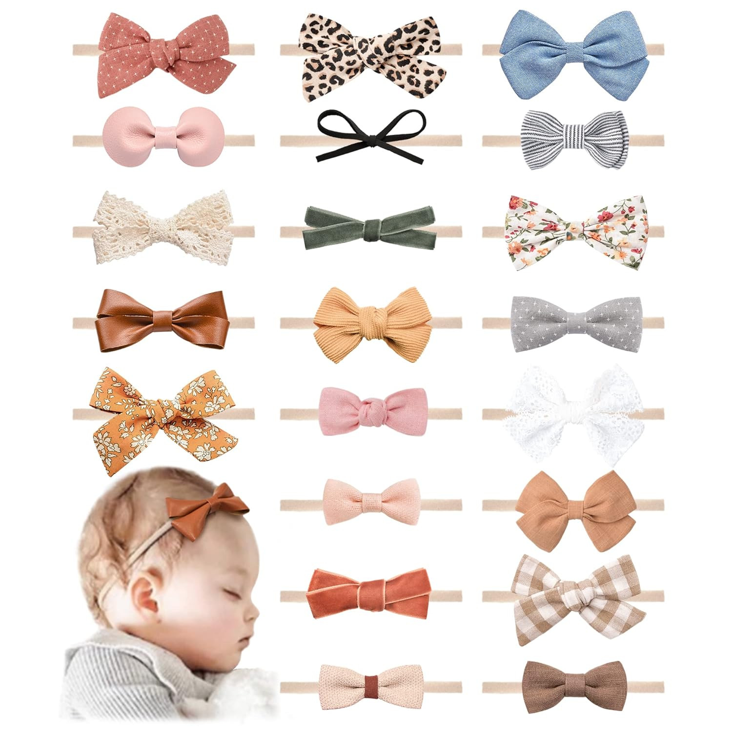 Amazon.com: 21 PCS Baby Headbands and Bows Hairbands Soft Nylon Elastics Handmade Girls Hair Acce... | Amazon (US)