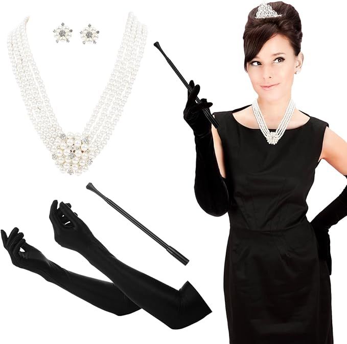 Tideme 4PCS 1920s Costume Accessories Set, Audrey-Inspired Accessories for Women, Vintage Faux Pe... | Amazon (US)