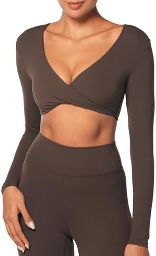 Sunzel Long Sleeve Workout Tops for Women Buttery Soft Deep V Twist Cropped Tops with Compression... | Amazon (US)