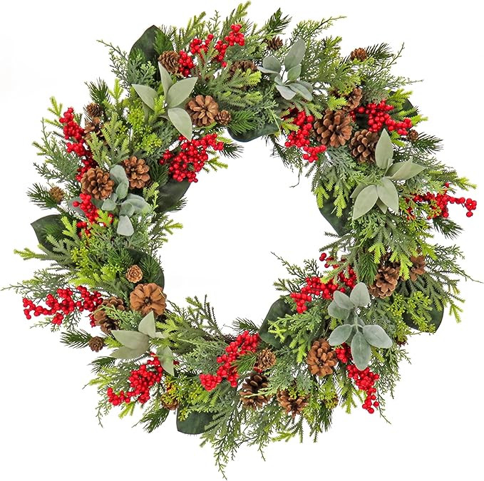 HGTV Home Collection Unlit Artificial Christmas Wreath, Mixed Branch Tips, Woven Branch Ring Base... | Amazon (US)