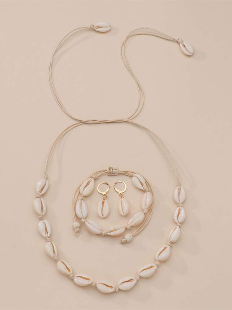 Shell Decor Necklace & Bracelet & 1pair Drop Earrings | SHEIN