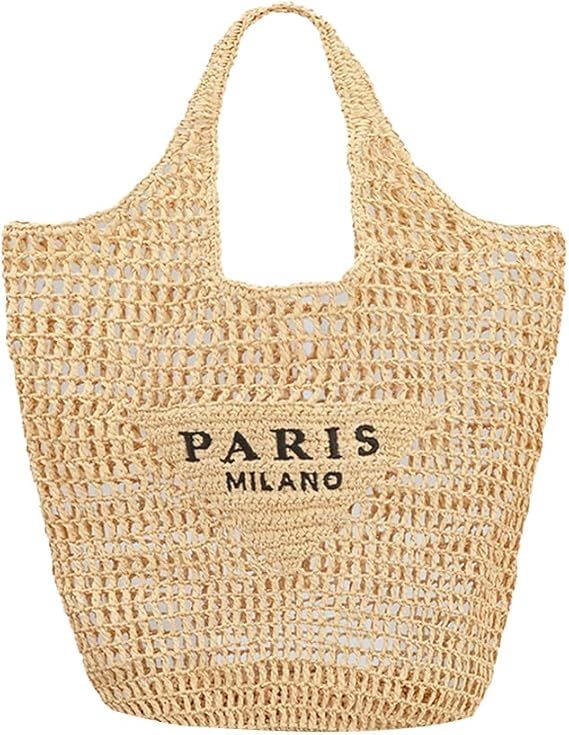 Straw Mesh Tote Bag for Women 2023 New Mesh Hollow Woven Beach Bag Large Travel Shoulder Handbags... | Amazon (US)