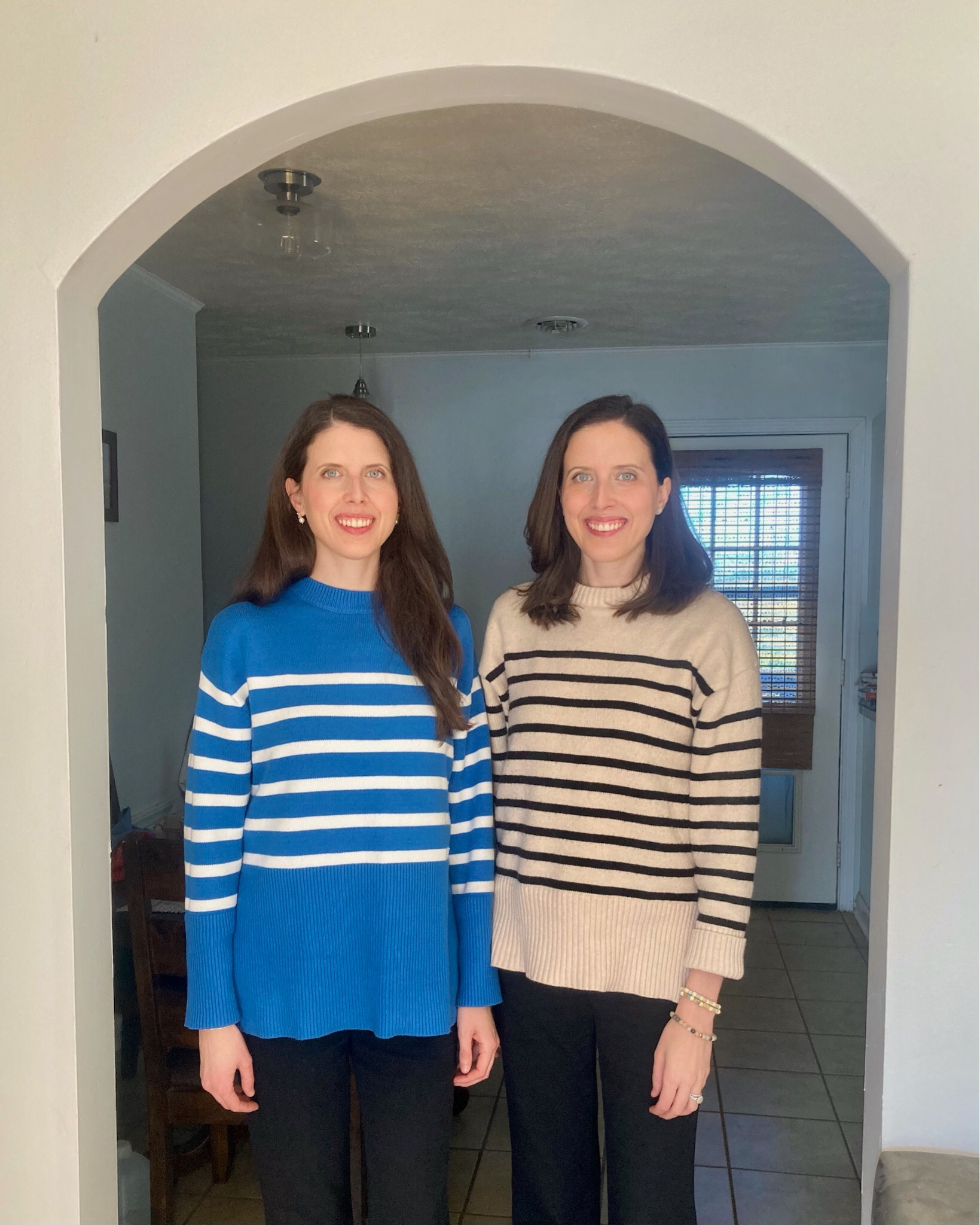 Stripe sweaters are one of our favorites for work or the weekend. 

Both fit tts, wearing a small. Comes in lots of color options. How perfect is the blue to transition to spring 💙

#LTKFindsUnder50 #LTKSeasonal #LTKFindsUnder100