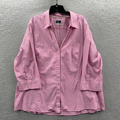 Riders by Lee Shirt Womens XXL Button Up Blouse Top Striped 3/4 Sleeve Pink  | eBay | eBay US