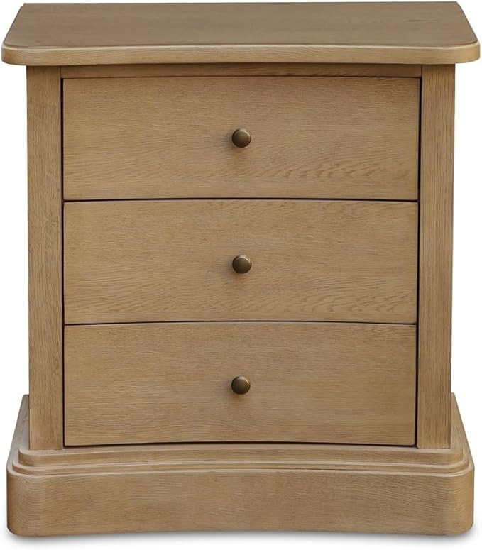 Lioren Nightstand, Solid Oak, Soft Curved Front, Three Drawers, Brass Handles, Natural | Amazon (US)