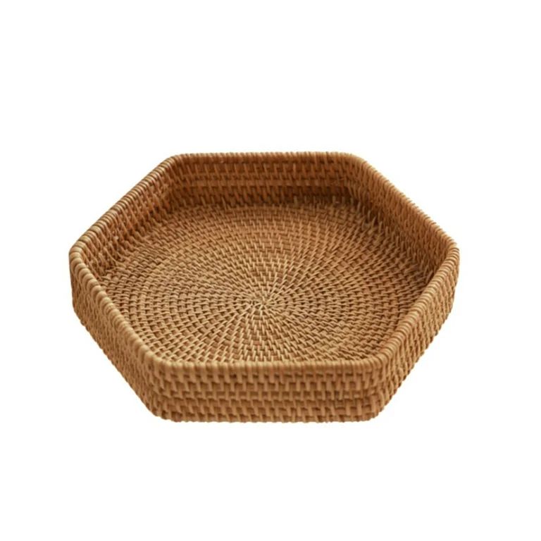 CALIDAKA Tabletop Serving Tray Bathroom Rattan Woven Storage Basket Home Decor Handmade - Walmart... | Walmart (US)